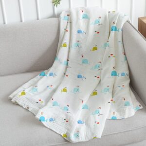 Organic Cotton Baby Muslin Cloth Swaddle | 0-12 Months | 100x100 CM | Pack of 1| Blue Whale