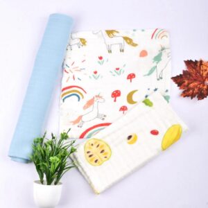 Baby Unisex Muslin Organic cotton 1 Square Langot, 1Muslin swaddle, 1Burp Towel combo