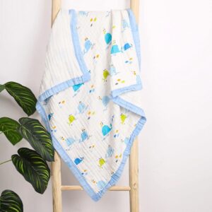 Baby 6 Layer Muslin Blanket| 100X100 CM | 0-3 Years | Blue Whale
