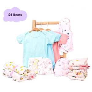 Infant Kids Multi-Colored Printed Organic Cotton 21-Piece Baby Apparel Gift Set