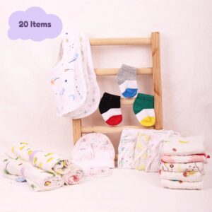 Infant Kids Multi-Colored Printed Organic Cotton 20-Piece Baby Apparel Gift Set