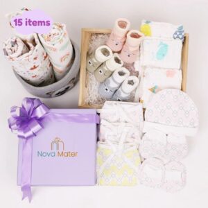 New Born Baby Gift Hamper | Baby Shower Gift Hamper | Baby Essential Gift Set | 0-6 Months | Pack of 15
