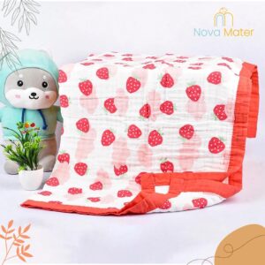 Baby 6 Layer Muslin Blanket- 100X100 CM - (0-3 Years) Strawberry