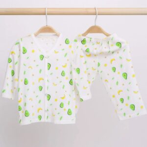 Organic Cotton Muslin Full Sleeves Jhabla & Pyjama for Newborn | 0-12 Months | Avocado