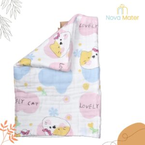 Nova Mater Baby Super Soft Absorbent Muslin 6 Layer Towel | 60x120 cm | Lovely Cat