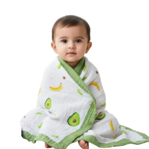 Organic Cotton 6 Layer Muslin Blanket | Super Soft Cotton Kids Blanket | 100X70 CM | 0-12 Months | Avocado