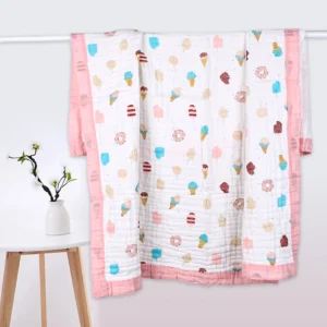 Organic Cotton 6 Layer Muslin Blanket | Super Soft Cotton Kids Blanket | 140X200 CM | 5-15 Years | Ice cream