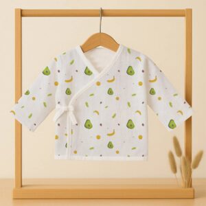 Organic Cotton Muslin Front Open Kimono Jhabla for Newborn Baby | Newborn Baby Clothing | Avocado | 0-12 Months