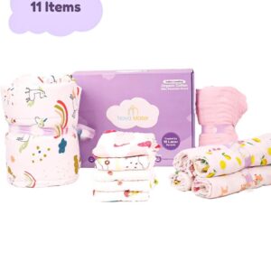 Baby Muslin Essentials Gift Set of 11 Items- Mix Designs