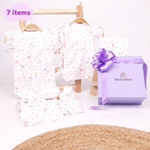 New Born Baby Gift Hamper | Baby Shower Gift Hamper | Baby Essential Clothes Set | Blossom | Pack of 7