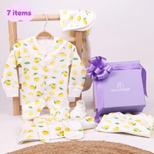Newborn Baby Gift Hamper | Baby Shower Gift Hamper | Baby Essential Clothes Set | Lemon | Pack of 7