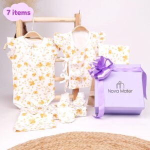 New Born Baby Gift Hamper | Baby Shower Gift Hamper | Baby Essential Clothes Set | Bloom | Pack of 7