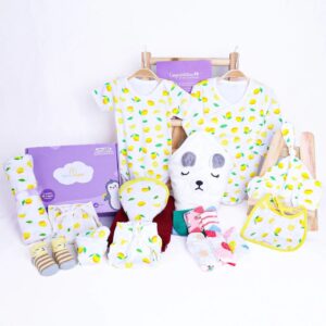 Organic Cotton NewBorn Baby Hospital Bag Kit | 0-6 Months | 19 Items | Lemon