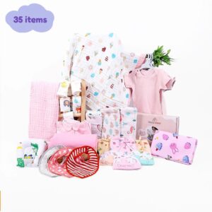 Newborn Baby Essentials Gift Combo Box | 0-6 Months | 35 Items | Pink