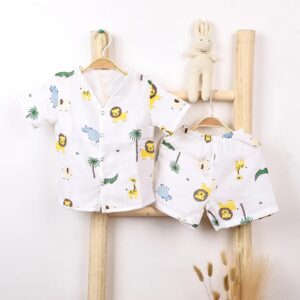 Kids Organic Cotton Muslin Co-Ord Set | Shirt & Shorts | Lion