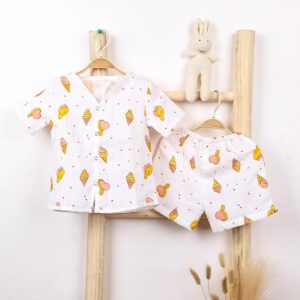 Kids Organic Cotton Muslin Co-Ord Set | Shirt & Shorts | Ice-cream