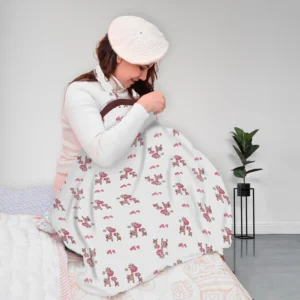 Organic Cotton Muslin Nursing Cover for Breastfeeding | Feeding Apron | Pink Giraffe100x70 CM |