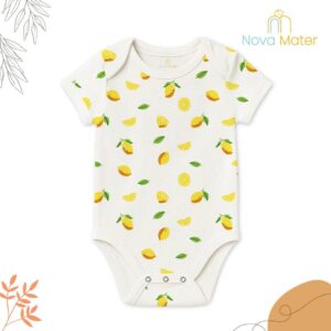 New Born Baby Organic Cotton Half Sleeves Onesie | New Born Baby Clothes | Baby Half Sleeve Cotton Sleepsuits | Lemon