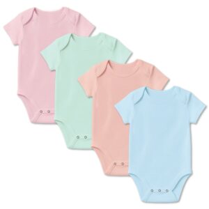 Baby Onesie | Organic Cotton | Peach, Pink, Sky Blue, Light Green | Pack of 4