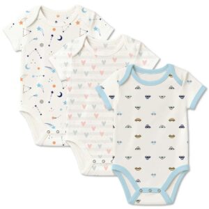 New Born Baby Organic Cotton Half Sleeves Onesie | New Born Baby Clothes | Baby Half Sleeve Cotton Sleepsuits | Galaxy, Heart, Car | Pack of 3