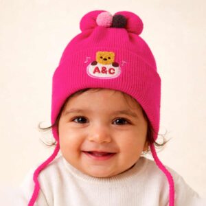 Winter Warm Woolen Baby Cap For 0–12 Months | Soft Infant Beanie Hat | Newborn Winter Headwear | Barbie Pink