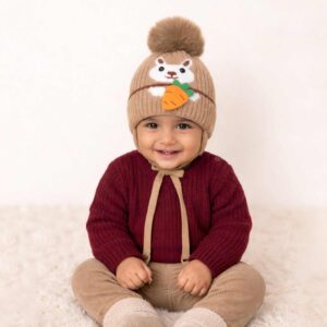 Winter Warm Woolen Baby Cap For 0–12 Months | Soft Infant Beanie Hat | Newborn Winter Headwear | Brown