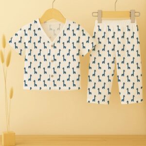 Organic Cotton Muslin Jhabla and Pant Set | Muslin Clothing For Newborn Babies | Half Sleeve Baby Jabla and Baby Pajama Co-Ord Set | Giraffe