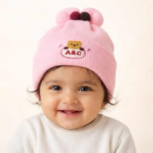 Winter Warm Woolen Baby Cap For 0–12 Months | Soft Infant Beanie Hat | Newborn Winter Headwear | Pink