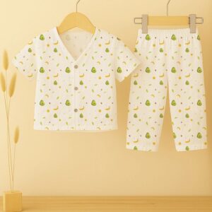 Organic Cotton Muslin Jhabla and Pant Set | Muslin Clothing For Newborn Babies | Half Sleeve Baby Jabla and Baby Pajama Co-Ord Set