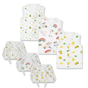 Jhabla and Nappy for New Born Baby | Baby Unisex Organic Cotton Muslin Jabla and Langot Set | Sleeveless Button Vest | Pack of 3