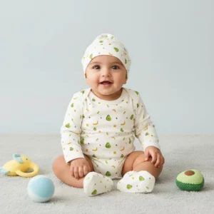 Organic Cotton Newborn Baby Clothing Set | Baby Shower Gift Hamper | Full Sleeve Onesie & Cap, Mittens, Botties Set | 0-6 Months | Pack of 4