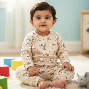 Winter Warm Full Sleeve Co-Ord Sets For Baby | Soft & Breathable Organic Cotton Baby Outfit | Baby Dress | 1-3 Years | Polar Bear